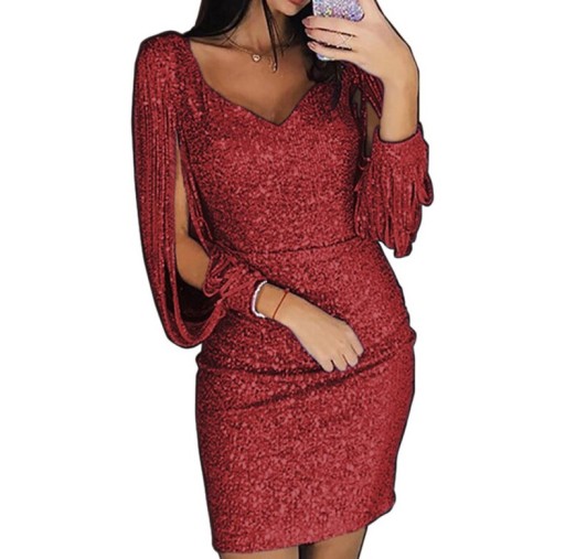 ELEGANCKA SUKIENKA WIECZOROWA Z FRĘDZLAMI 44 XXL