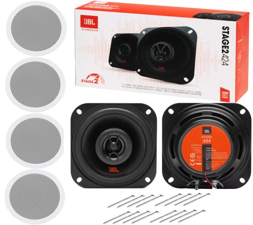 4 GŁOŚNIKI JBL 17CM + MASKOWNICE SUFITOWE BIAŁE