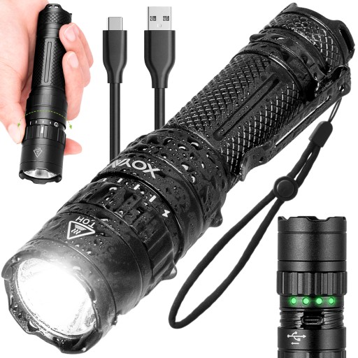 LATARKA LED TAKTYCZNA AKUMULATOROWA SZPERACZ USB-C MOCNA 1500lm PRO VAYOX