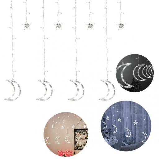 LAMPKI KSIĘŻYCE GWIAZDKI ŚWIATEŁKA KURTYNA 96LED