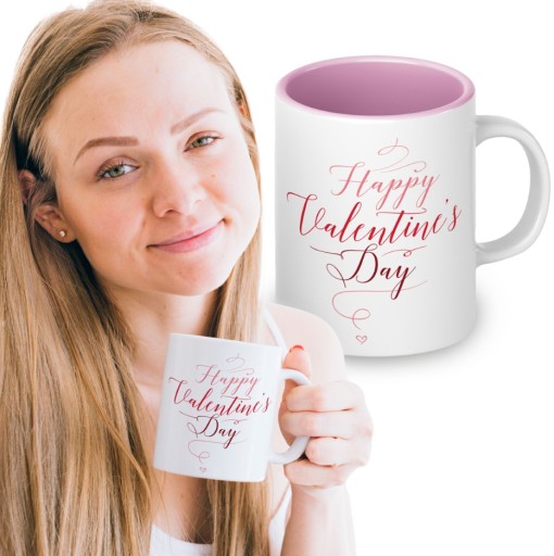 KUBEK CERAMICZNY Prezent na WALENTYNKI z Nadrukiem Happy Valentine's Day