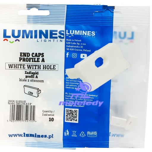 10x Zaślepka do profilu LED LUMINES A biały z otwórem