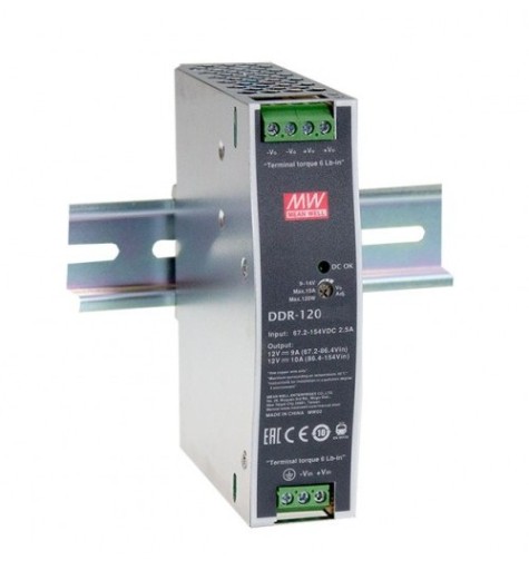 DDR-120B-12 przetwornica DC/DC na szynę DIN z normą kolejową 120W 16.8~33.6