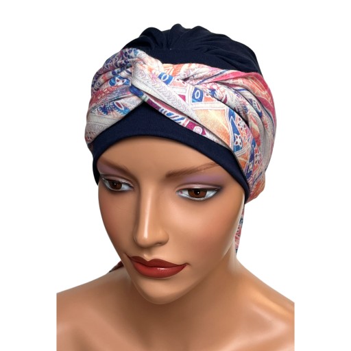 Turban damski wiosenny Lena granat 421 chusta miękka także po chemioterapii