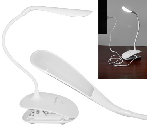 LAMPKA BIURKOWA led NOCNA USB + klips BIAŁA