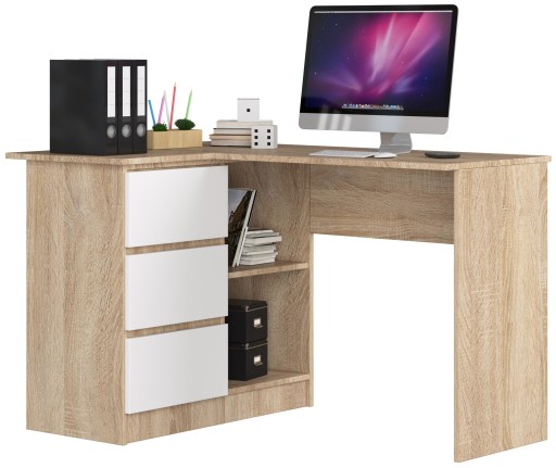 BIURKO NAROŻNE LAPTOP B16 LEWE 124cm SONOMA-BIAŁE