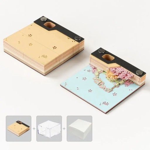 2024 Mini Desktop Calendar With Sticky Notes 3D Paper Carving Calendar 3D