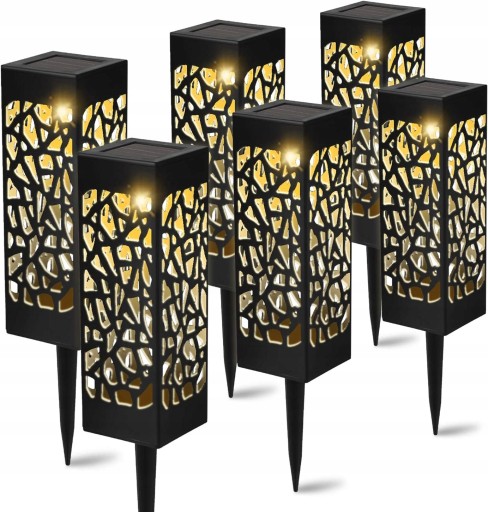 LAMPA SOLARNA OGRODOWA 6SZT AŻUROWA LED LAMPION WBIJANA SŁUPEK CZARNY