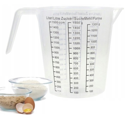 POJEMNIK KUCHENNY Z MIARKĄ PLASTIKOWY KUBEK miarka DUŻY 1,5L 1500ml