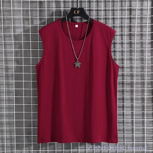 Summer men's sports cotton sleeveless T-shirt roun