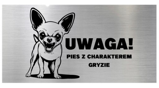 TABLICZKA UWAGA PIES Z CHARAKTEREM GRYZIE ALUMINIOWA 20 x 10 cm TRWAŁA