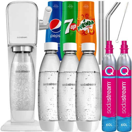 SATURATOR DO WODY SODASTREAM ART | 3x BUTELKA 1L+2x NABÓJ + SYROPY + SŁOMKI