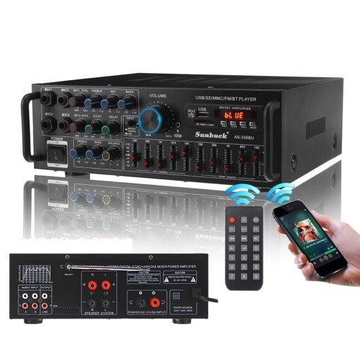 RECEIVER 2000W BLUETOOTH USB STEREO AMPLIFIER FM Radio MP3 220V / 12V