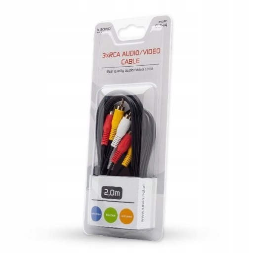 Kabel męski SAVIO CLS-14 CINCH RCA x 3 M/M 2m