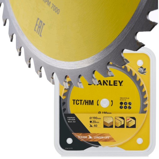 STANLEY PIŁA TARCZOWA TARCZA DO DREWNA 190x20mm 40 zębów TCT STA13175