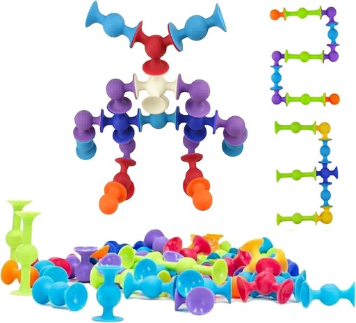 KLOCKI KONSTRUKCYJNE SILIKONOWE DIY KOLOROWE PRZYSSAWKI MONTESSORI 48 EL
