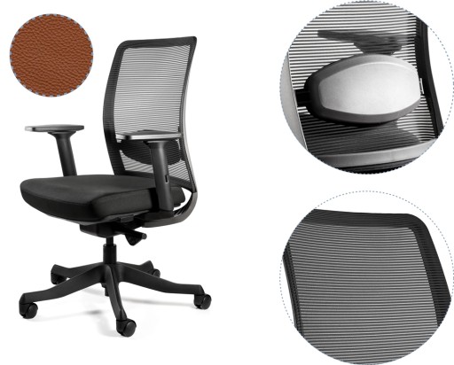 Fotel Ergonomiczny ANGGUN M Brązowy Biurowy Skóra