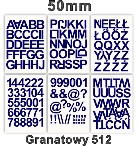 Granatowy Alfabet, Cyfry 50mm samoprzylepne litery