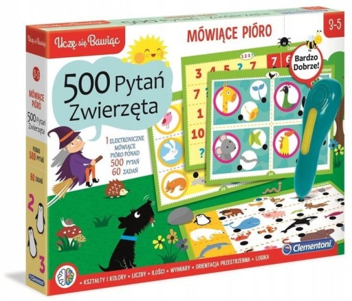 CLEMENTONI MÓWIĄCE PIÓRO DLA PRZEDSZKOLAKA ZWIERZĘTA 500 PYTAŃ 50781