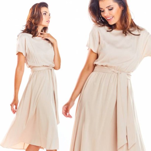 SUKIENKA MIDI z rękawem KIMONO z SZARFĄ 42 XL