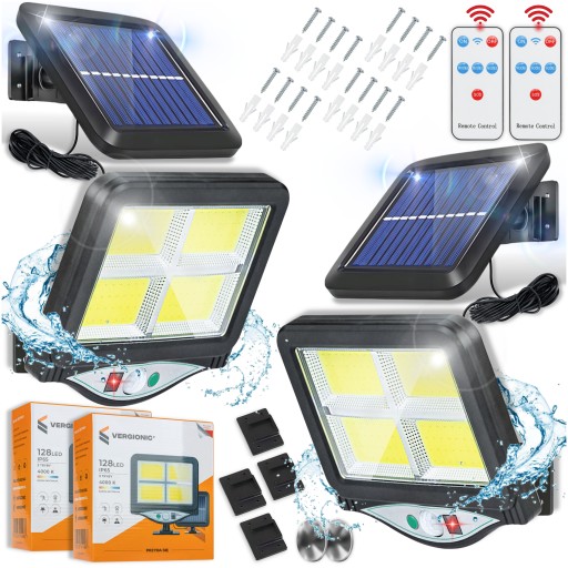 2X LAMPA LEDOWA ZEWNĘTRZNA Z CZUJNIKIEM RUCHU SOLARNA 128LED + PILOT