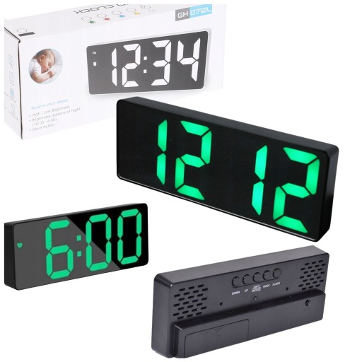BUDZIK ZEGAR ELEKTRONICZNY ELEKTRYCZNY LED USB CICHY TERMOMETR DUZE CYFRY