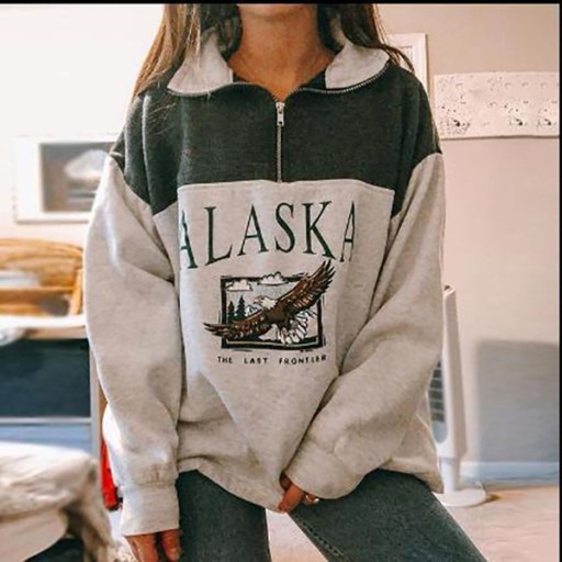 Y2K BLUZA Damska bluza ponadgabarytowa Alaska list