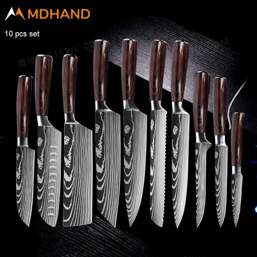Chef knife Set 7CR17MOV Stainless Steel Laser Damascus Pattern Sharp Japane