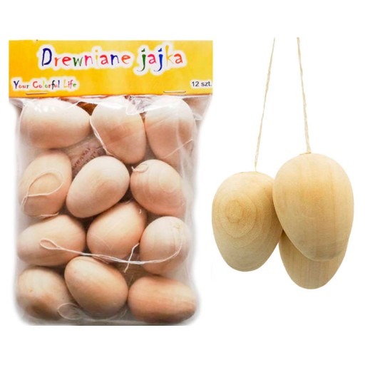 JAJKA DREWNIANE 4cm pisanki ze sznureczkami - 12szt