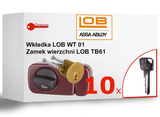 .10 KLUCZY. Zamek LOB TB61 brązowy wkładka WT01 RIM mosiądz + 10 kluczy