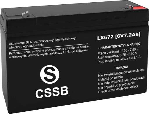 AKUMULATOR BEZOBSŁUGOWY AGM 6V 7.2Ah DO ZABAWKI AUTKA UPS ALARM KOSIARKI