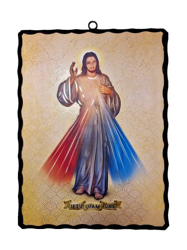 Ikona religijna Jezu Ufam Tobie DREWNO TOPOLA 32x42cm duża