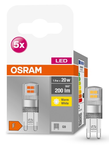 5 x OSRAM LED kapsułka Pin 1,9W 2700K 230V G9