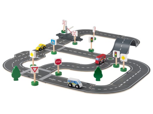 Drewniany TOR SAMOCHODOWY Zestaw dróg miejskich Playtive PREZENT 2+ 35 el.