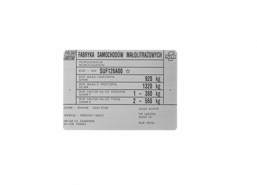 TABLICZKA ZNAMIONOWA FIAT 126 P 126P START TYP