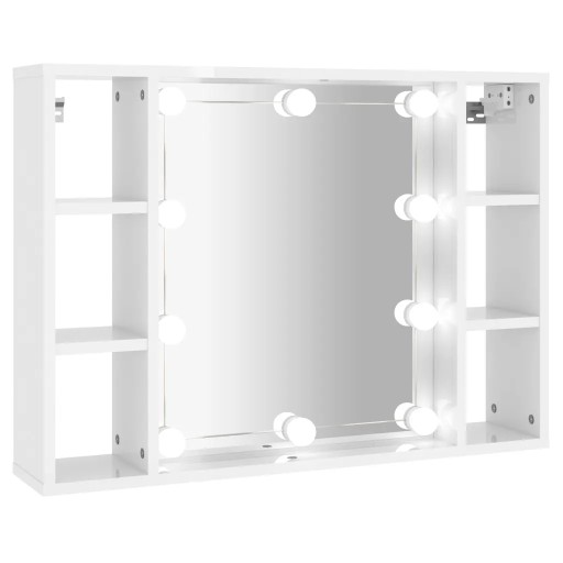 Szafka z lustrem i LED, biała z połyskiem, 76x15
