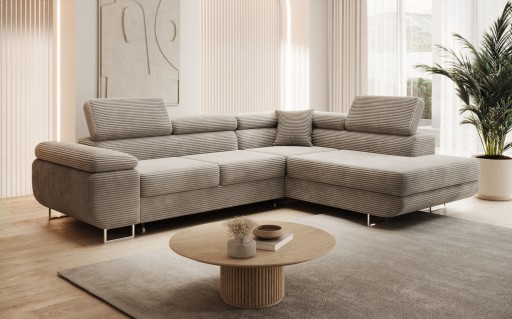 Narożnik HERMES L 275 cm regulowane zagłówki prążek poso