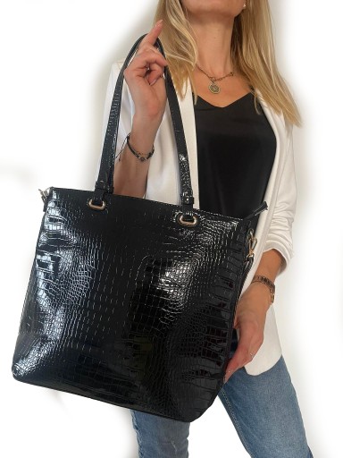 LAKIEROWANA TORBA SHOPPER ALIGATOR A4