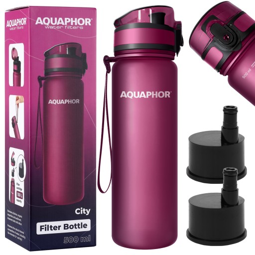 Butelka filtrująca Bidon AQUAPHOR City 500 ml BORDOWA + 2 WKŁADY