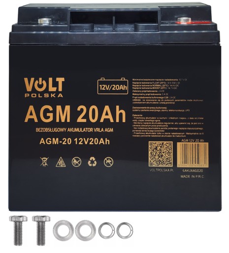 AKUMULATOR AGM VRLA VOLT POLSKA 12V 20Ah BEZOBSŁUGOWY ZABAWEK ROWER UPS