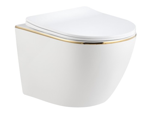 MISKA WC PODWIESZANA ARBO SLIM LINE WHITE GOLD ZŁOTY DESKA W/O DUR ŁW