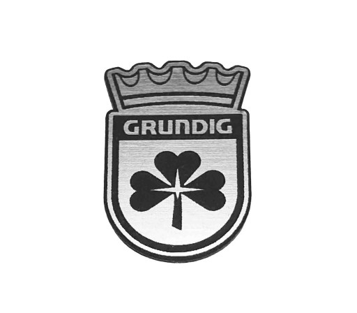 Naklejka Emblemat GRUNDIG srebrna 20x30mm