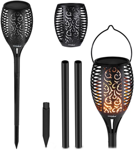LAMPA SOLARNA POCHODNA PŁOMIEŃ CZUJNIK IP65 96xLED