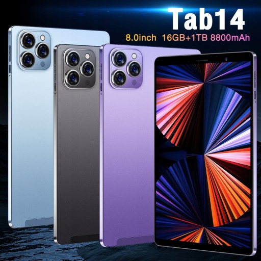 Планшет 8,0 дюйма Android 10 5G SIM WiFi GPS1 16 ТБ Tab14, синий, Android