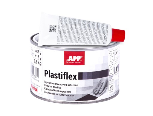 Szpachla na tworzywa sztuczne z utwardzaczem GRAFITOWA APP Plastiflex 500g