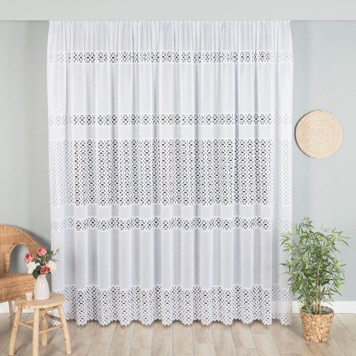 FIRANA wzór AŻUROWY żakard, biała wysokość 300 cm ELEGANCKA na metry
