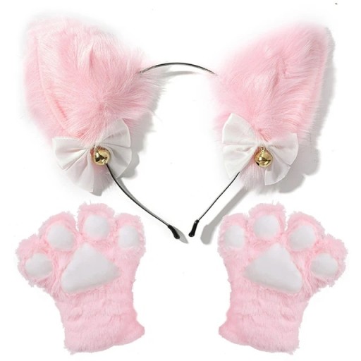 COSPLAY FURRY USZY USZKA NA OPASCE + ŁAPKI RĘKAWICZKI MITENKI LIS FUTRZAK