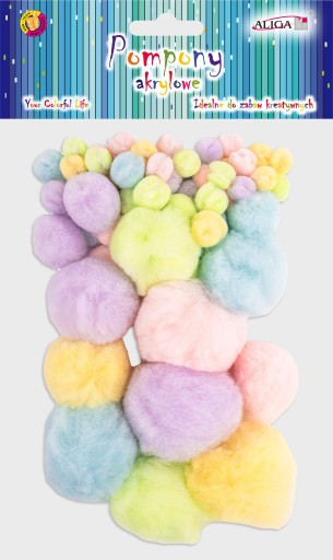 POMPONY PLUSZOWE PASTELOWE MIX WIELKOŚCI 60 SZTUK