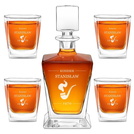 Zestaw Karafka 4 Szklanki do Whisky z Grawerem Prezent Urodziny Facet Tata