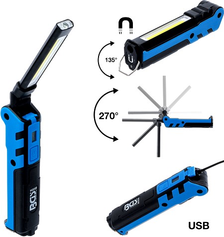 LATARKA LAMPKA LED COB 5W AKU LI-ION USB PRZEGUB